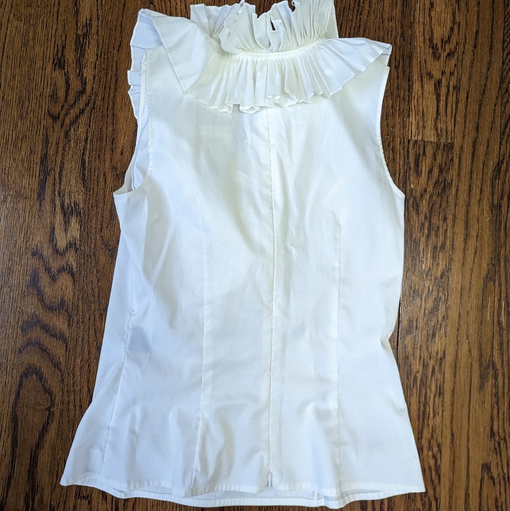 ADRIANNA PAPELL OCCASIONS Womens White Sleeveless Ruffled Neck Top Blouse~Size - Picture 2 of 3